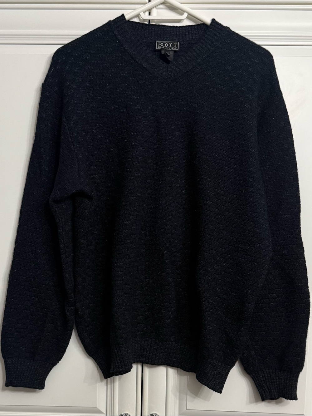 Bocci Made in Italy VTG Merino Wool Blend V-Neck Ribbed Knit Sweater Navy Sz XL